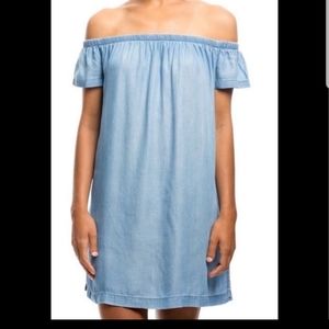Cloth & Stone Womens Dress Chambray Off Shoulder Tunic Casual Blue S
